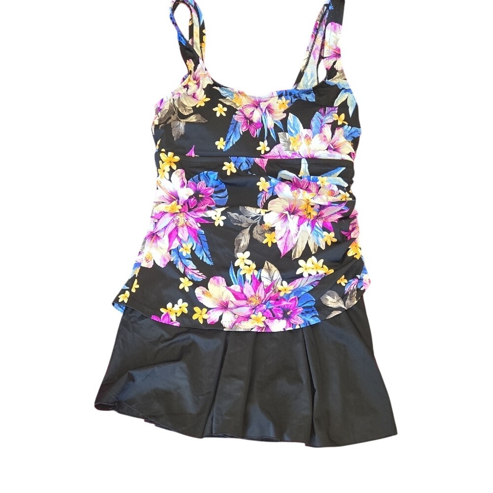 Rose Marie Reid Black Floral Skirted Swimsuit – Size XL